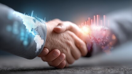 Business partnership agreement global market digital imagery corporate environment close-up view trust and collaboration