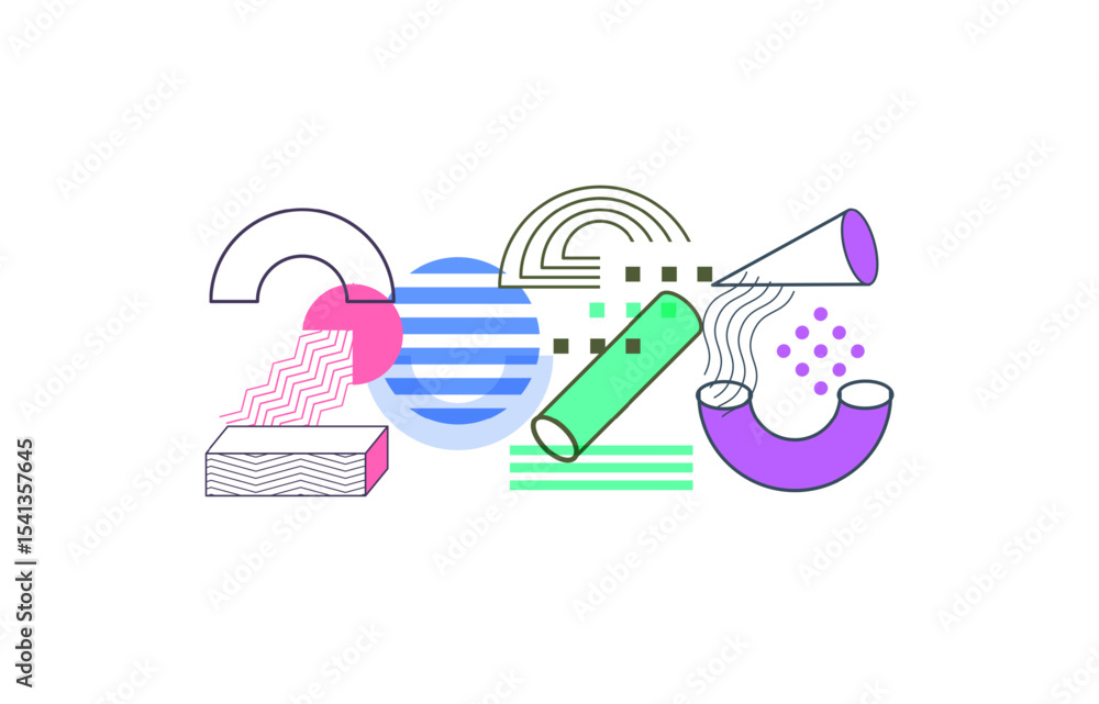 Poster trendy 2026 happy new year design with abstract geometric shapes and memphis style elements. great f