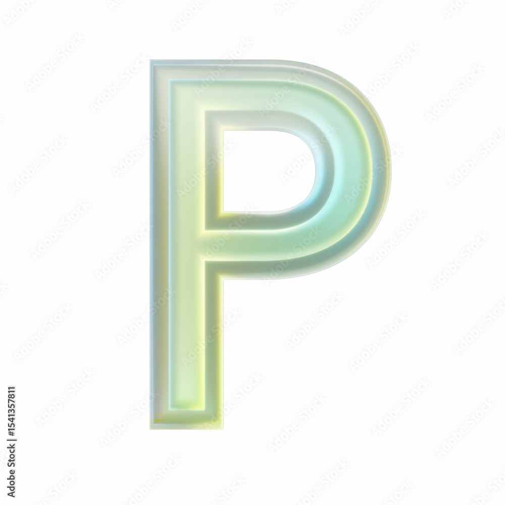 Poster 3d rendering capital letter p with transparent background representing modern design