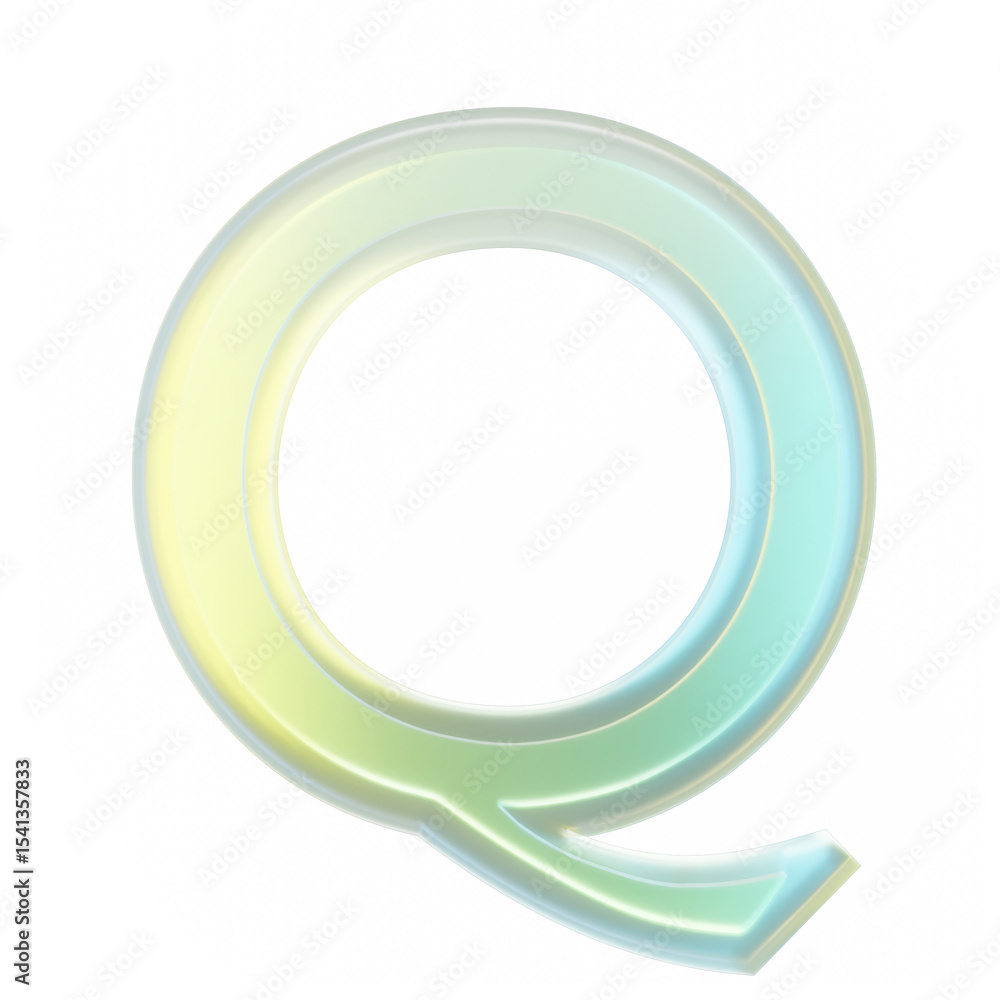 Poster 3d rendering letter q representing questions, quizzes, and queries with transparent background