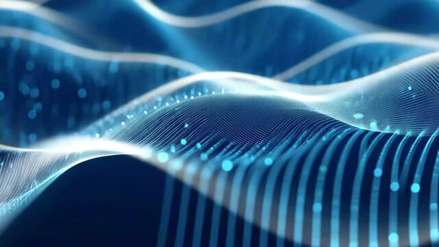 Dynamic blue digital binary data waves create a seamless pattern for modern design and technology applications, Blue digital binary data Seamless
