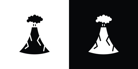 Volcano icon in flat black solid vector set