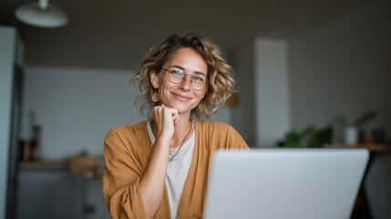 Confident businesswoman working remotely from comfortable home office