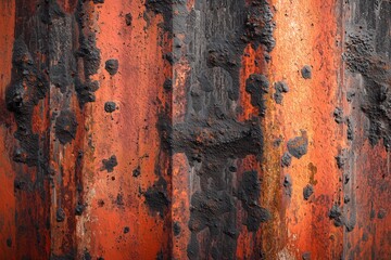Close-up macro view of the scorched metal inner surface of a waste-to-energy furnace showing ash deposits, oxidation, and heat-induced color shifts under warm industrial lighting