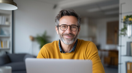 Mature businessman working remotely from comfortable home office
