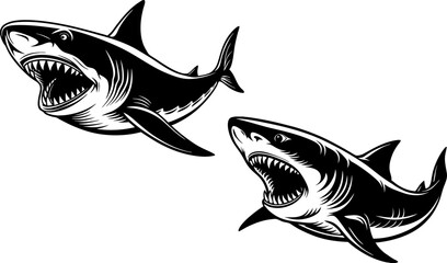 A shark with open jaws, isolated on a white background