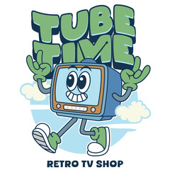 Vector Illustration of Tube TV Mascot with Retro Cartoon Mascot Available for Logo Badge