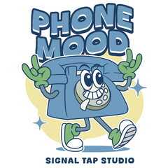 Vector Illustration of Landline Telephone Mascot with Retro Cartoon Mascot Available for Logo Badge