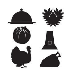 Six silhouettes for thanksgiving day. Six silhouettes related to thanksgiving stuff like food and tradition
