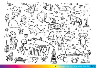 Hand drawing doodle cute fish vector illustration , Cute fish cartoon, sea animal
