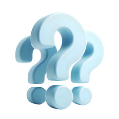 Three blue 3d question marks isolated on transparent background