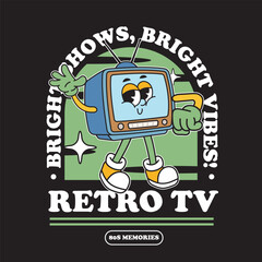 Vector Illustration of Tube TV Mascot with Retro Cartoon Mascot Available for Tshirt Design