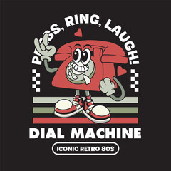 Vector Illustration of Landline Telephone Mascot with Retro Cartoon Mascot Available for Tshirt Design