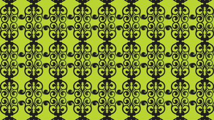 Green abstract floral damask seamless pattern with heart illustration, perfect for vintage fabric or textile design