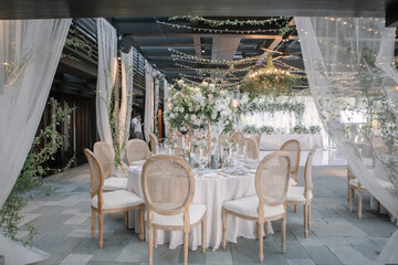 lovely Table setting for magnificent composition from flowers at a wedding