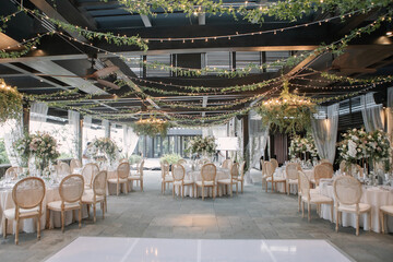 lovely Table setting for magnificent composition from flowers at a wedding