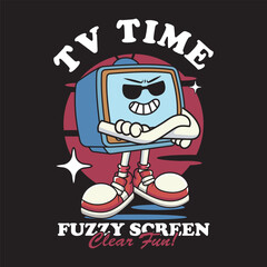 Vector Illustration of Tube TV Mascot with Retro Cartoon Mascot Available for Tshirt Design