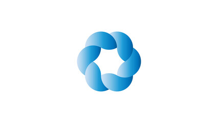 Abstract circular logo of six interlocking gradient blue shapes forming a central star void. Symbolizes unity, movement, professionalism, and teamwork