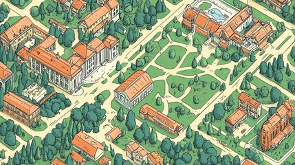 Obraz premium Campus Map: Buildings, Parks, Paths