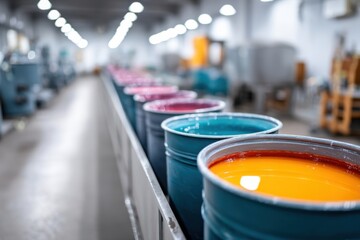 Bright and colorful varnish production facility showcasing vibrant materials