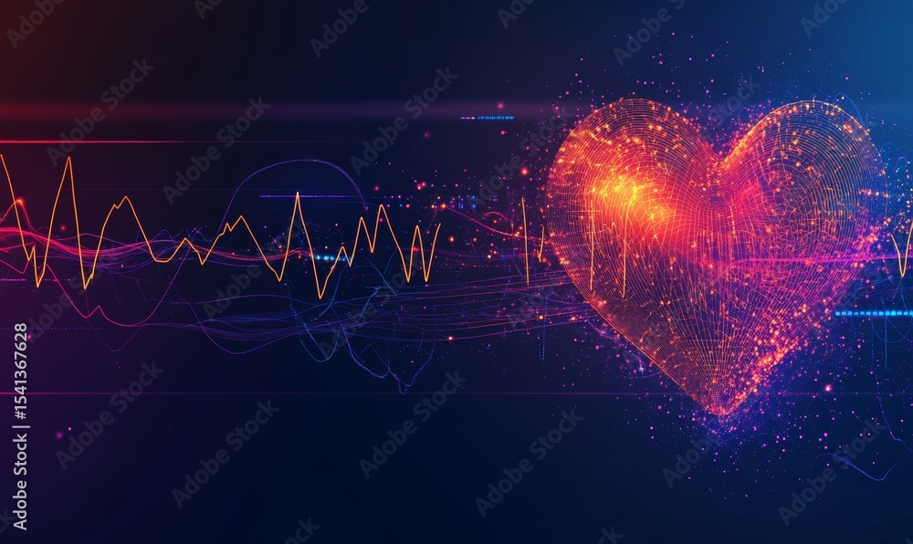 Poster an image representing a health care concept features a red heart shape accompanied by a line of puls