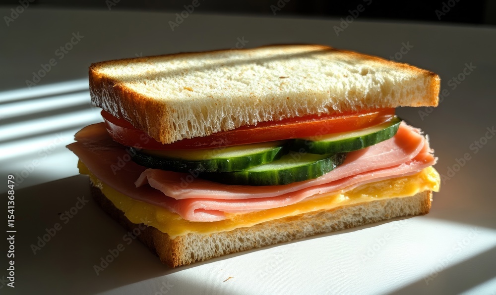 Poster image of a modern open-faced sandwich arranged neatly on a light-colored background in a flat-lay ph