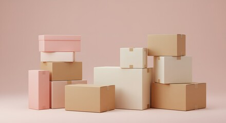 Obraz premium Stack of Cardboard Boxes Packaging and Shipping Solutions