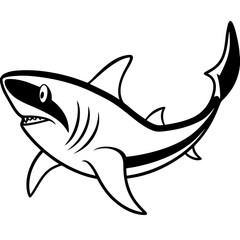 Fototapeta premium Top-Down View of Shark Swimming in Menacing Pose – Bold Line Art