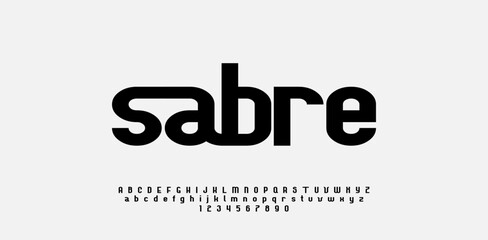 New Modern Uppercase, Lowercase,. and Number. Lettering in style of Minimalism. Sans serif fonts regular concept. Vector and Illustration. Graphic design font source.. Simple typography music sports