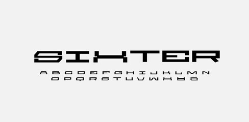 Modern Technology Font. Minimalist and Simple Lettering. Uppercase, Lowercase, Number and Symbol. Editable Vector graphic. Modern Alphabet for Lettering, Poster, and any design project.	
