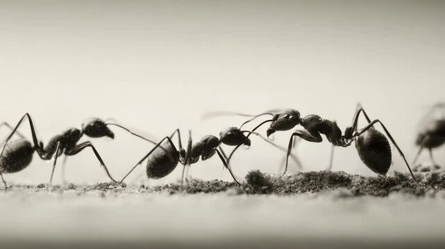 Close-up view of ants on the ground.