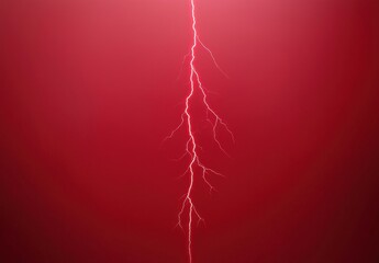 Dramatic Lightning Strike Isolated on Red Background at Nighttime