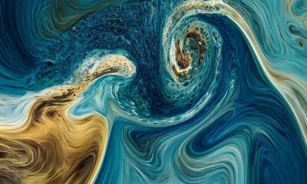 Abstract Swirling Patterns in Blue and Gold Art Visuals