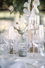 lovely Table setting for magnificent composition from flowers at a wedding