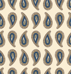 Ethnic Kalamkari Paisley Block Print Repeat Vector Abstract Traditional Pattern 