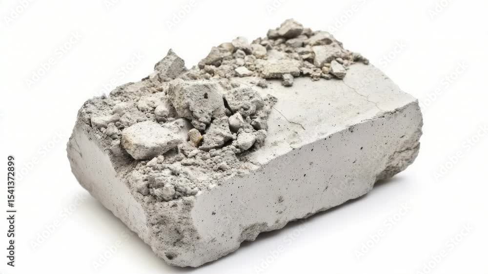 Poster a single piece of cement sits on a white surface, ideal for use in tutorials, presentations, or as a
