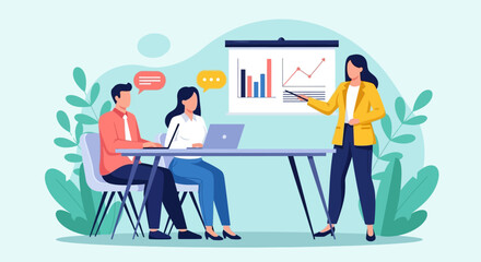 Business Presentation by Woman in Yellow Blazer, Colleagues Listening