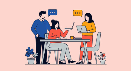 Collaborative Team Meeting with Laptops and Communication