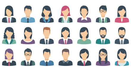 Collection of 24 Flat-Design Faceless Avatar Icons: Diverse Hairstyles and Attire
