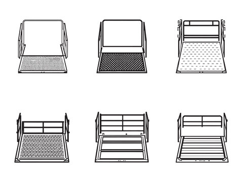set of 6 psc different type of Cargo ramp clear vision simple dark black line art on white (3).eps