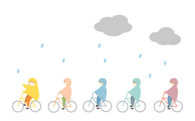 雨の中サイクリングする男女