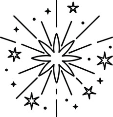 Minimal line art of sky fireworks with clean burst patterns