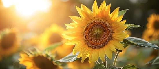 Fototapeta premium Sunflowers field, close-up