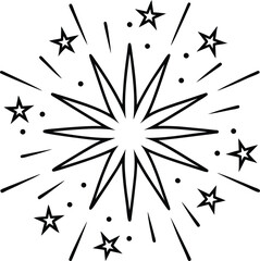 Minimal fireworks outline with spark trails in the sky