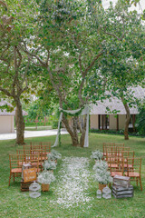 Concept of a tropical destination wedding. in front of the ocean