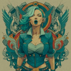 Futuristic Cyberpunk Woman with Teal Hair and Wings