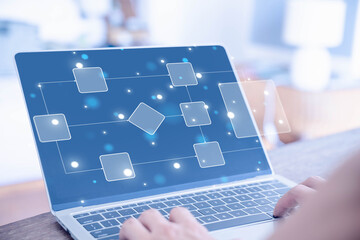 workflow process, programming to streamline strategy, and implement software. Concept of design for automation flowchart of business, model flow diagram of work. Scheme chart of the solution business