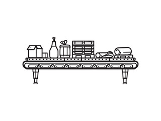 set of 6 psc different type of Conveyor belt clear vision simple dark black line art on white.eps