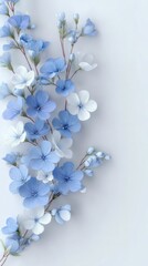 Blue & White Flowers on Light Background: 3D Rendering & Flat Lay Photography