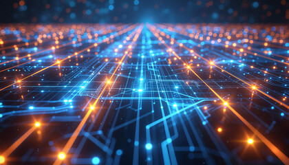 Fototapeta premium High-tech interface background with vibrant blue and orange electric patterns